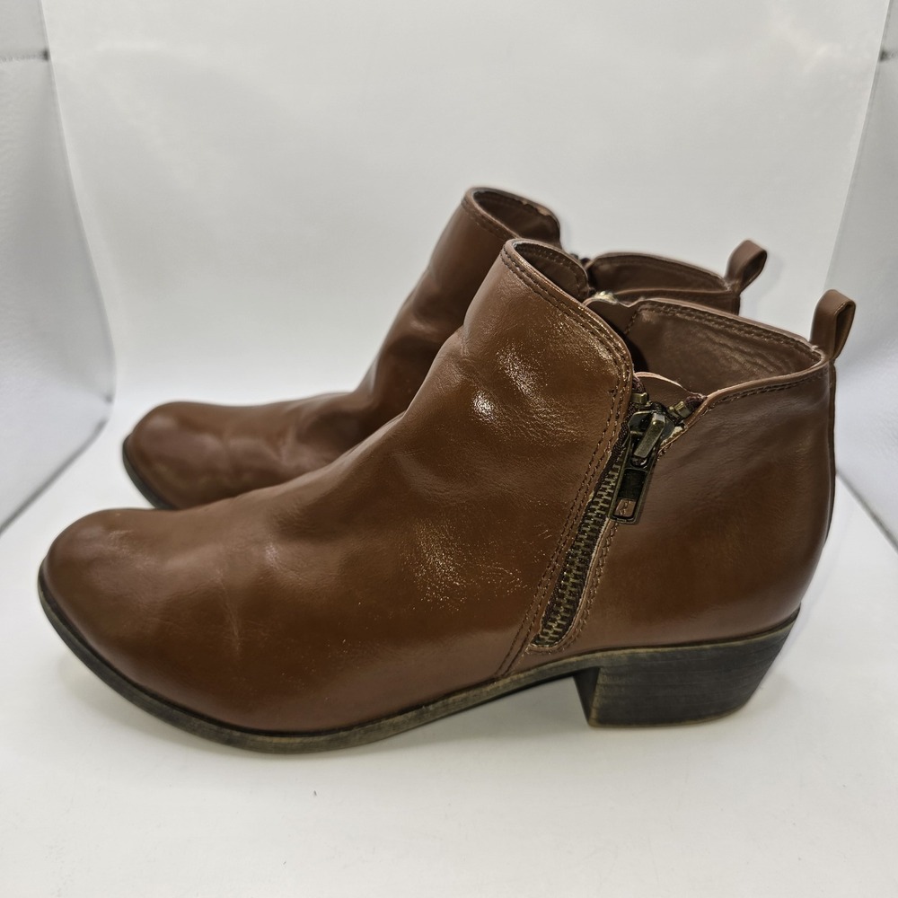 HINES Women's Dolly Brown Ankle Boots Size 7.5M Zipper Block Heel Booties